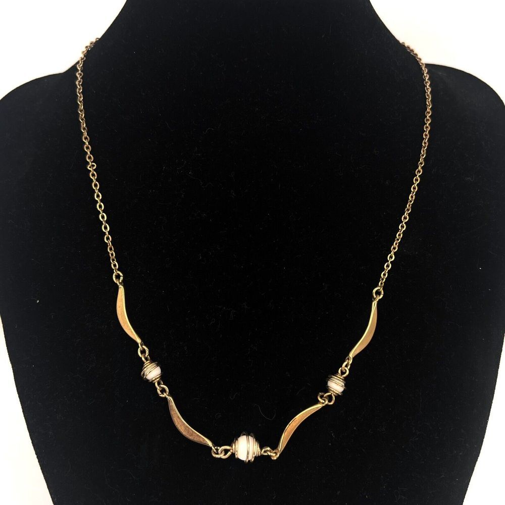Sarah Coventry‎ Gold Tone Necklace with White Bead Accents Dainty